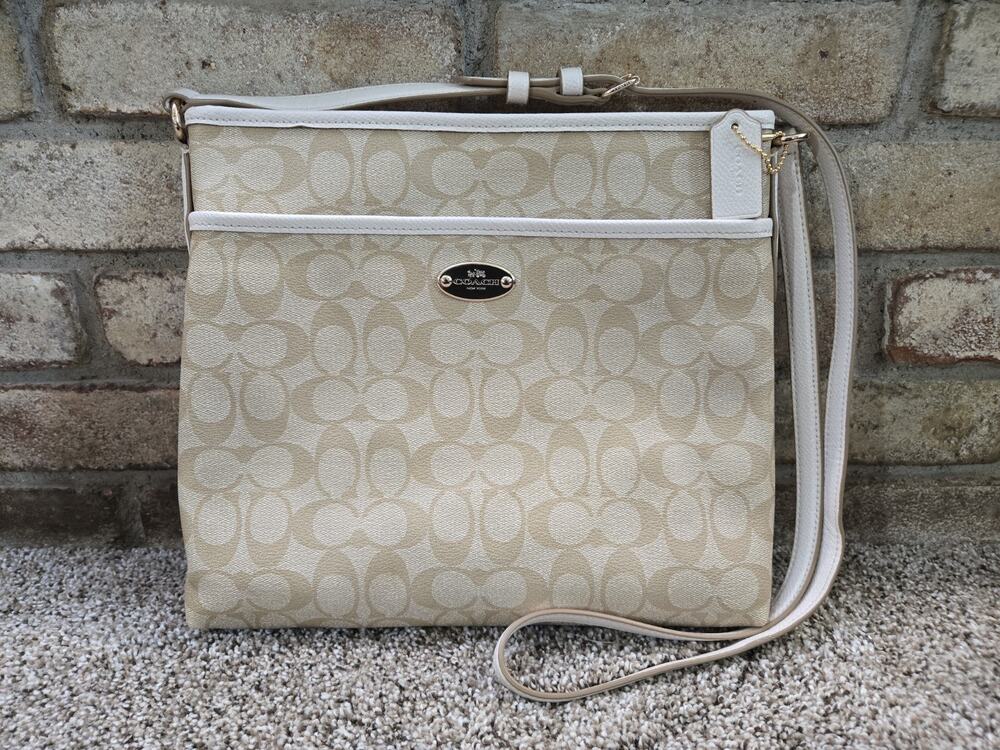 Coach Rowan File Crossbody Bag Signature Coated Canvas Light Khaki Chalk White